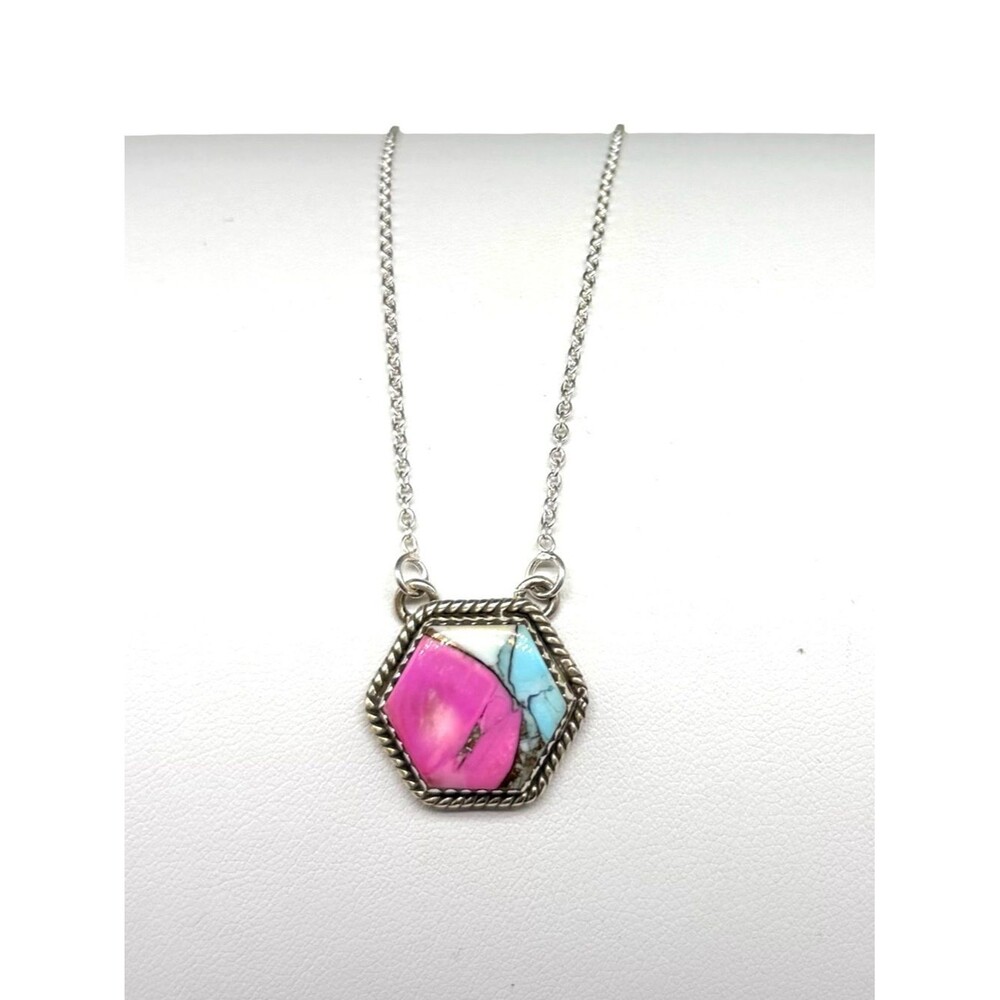 Kingman Cotton Candy Turquoise Pendant Necklace Solid 925 Sterling Silver